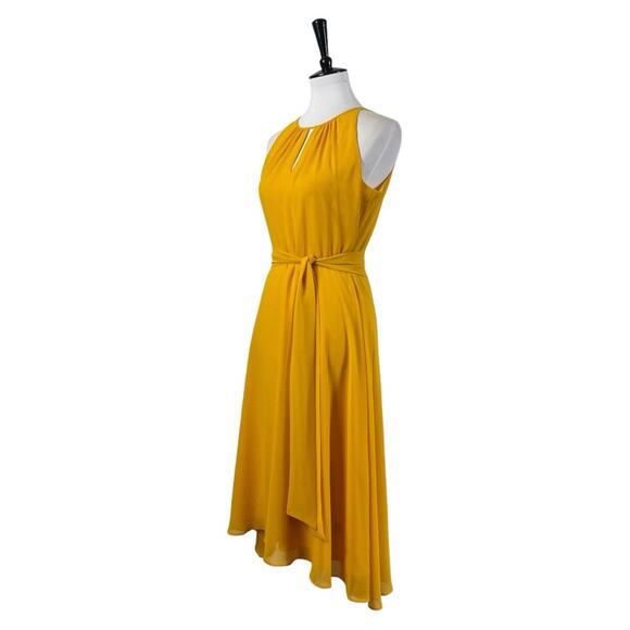 Tahari Petite Midi Dress Keyhole Halter Neck High Low Hem Yellow Women’s Size 6P - Picture 4 of 14